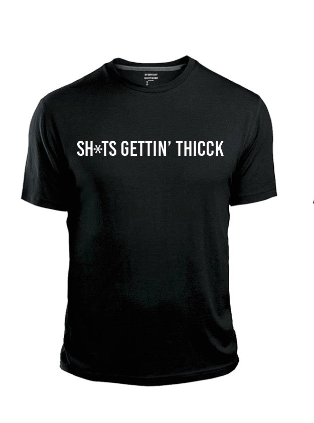 SH*TS GETTIN THICCK Global Prenup Black Short Sleeve T-Shirt with Global Logo on the back